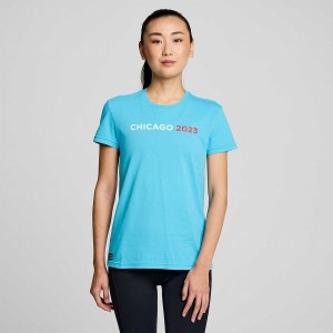 Camiseta Saucony Chicago Rested Feminino Azuis | Portugal S18460-V07