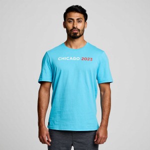 Camiseta Saucony Chicago Rested Masculino Azuis | Portugal S54031-Z73