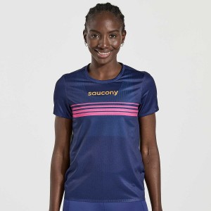 Camiseta Saucony Elite Curta Sleeve Feminino Azul Marinho | Portugal S91803-N60