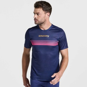 Camiseta Saucony Elite Curta Sleeve Masculino Azul Marinho | Portugal S63702-H82