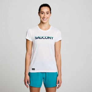 Camiseta Saucony Stopwatch Gráficas Curta Sleeve Feminino Branco | Portugal S68394-B40