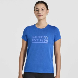 Camiseta Saucony Stopwatch Gráficas Curta Sleeve Feminino Azuis | Portugal S45608-M51