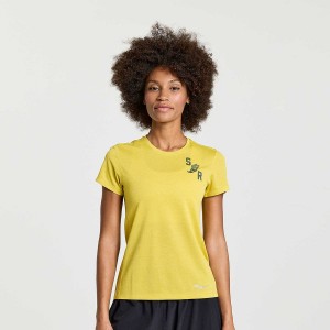 Camiseta Saucony Stopwatch Gráficas Curta Sleeve Feminino Amarelas | Portugal S37510-F56