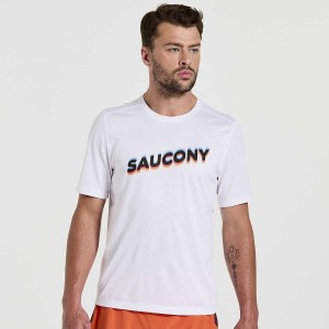 Camiseta Saucony Stopwatch Gráficas Curta Sleeve Masculino Branco | Portugal S45970-Q08