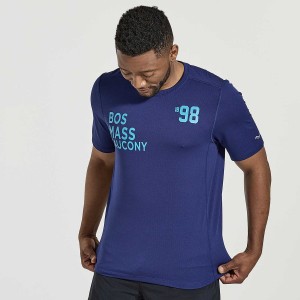 Camiseta Saucony Stopwatch Gráficas Curta Sleeve Masculino Azul Marinho | Portugal S61982-E91