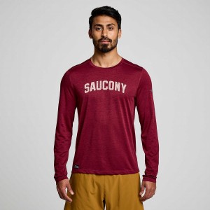 Camiseta Saucony Stopwatch Gráficas Long Sleeve Masculino Vermelhas | Portugal S91052-T43