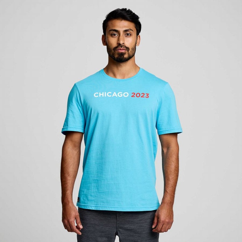 Camiseta Saucony Chicago Rested Masculino Azuis | Portugal S54031-Z73