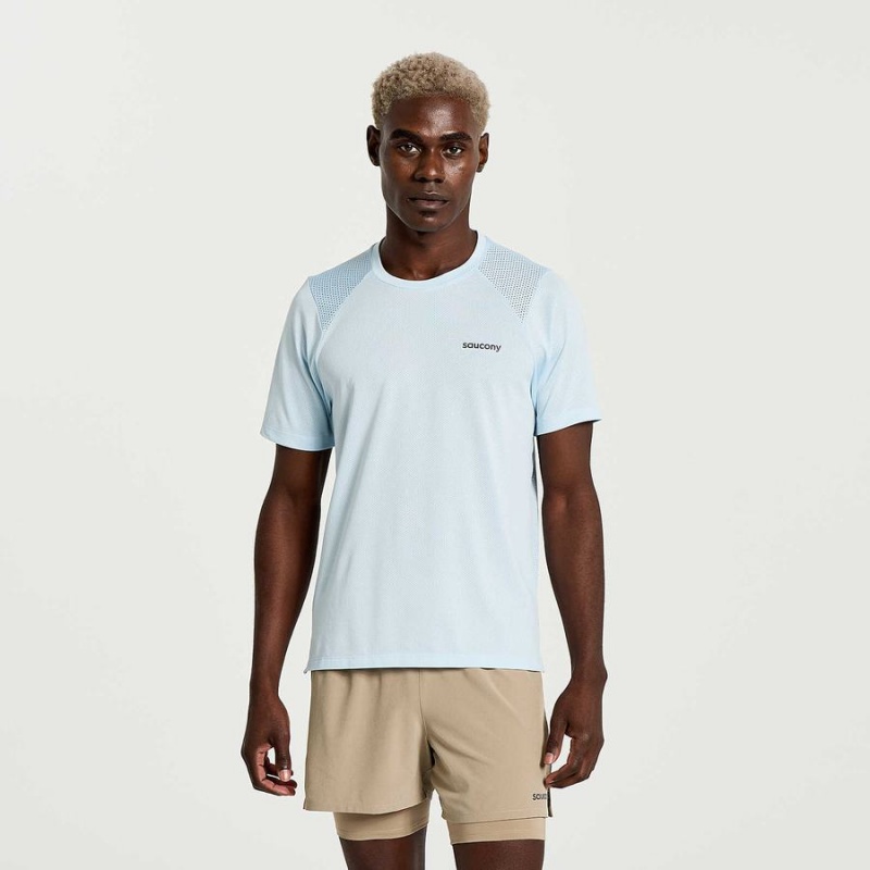 Camiseta Saucony Elevate Curta Sleeve Masculino Azuis | Portugal S14029-X19