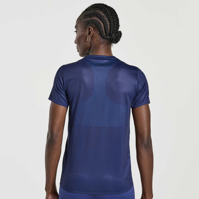 Camiseta Saucony Elite Curta Sleeve Feminino Azul Marinho | Portugal S91803-N60