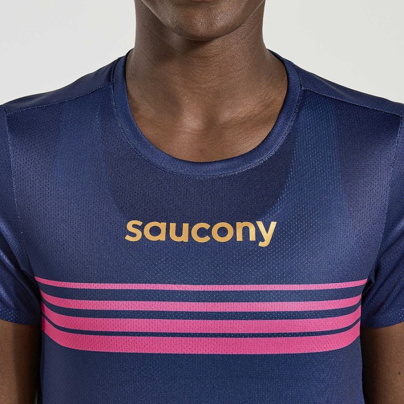 Camiseta Saucony Elite Curta Sleeve Feminino Azul Marinho | Portugal S91803-N60