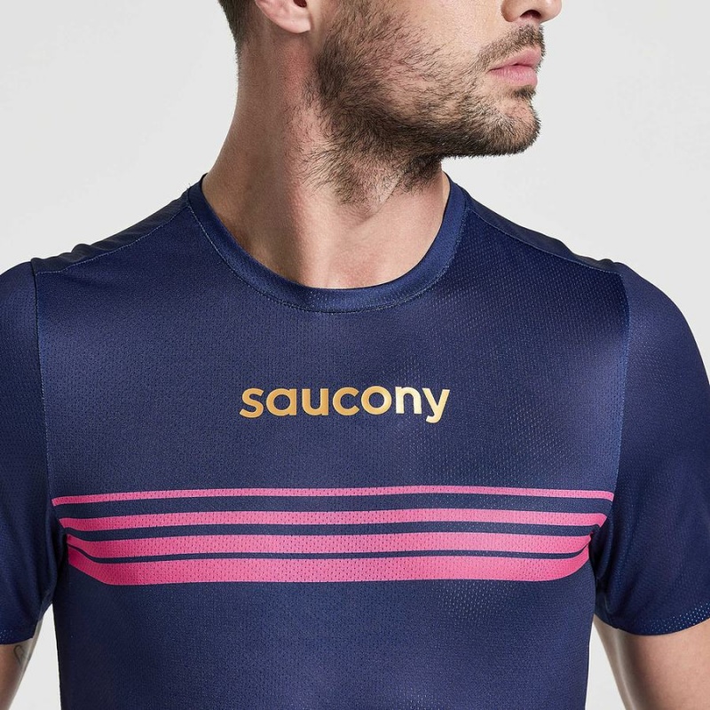 Camiseta Saucony Elite Curta Sleeve Masculino Azul Marinho | Portugal S63702-H82