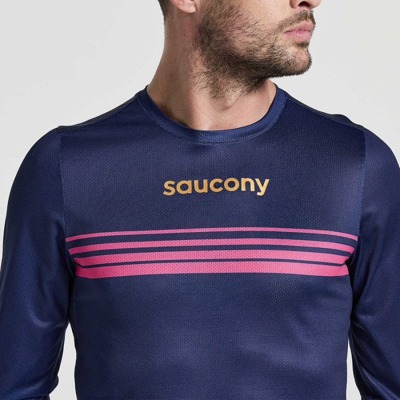 Camiseta Saucony Elite Long Sleeve Masculino Azul Marinho | Portugal S67438-U82