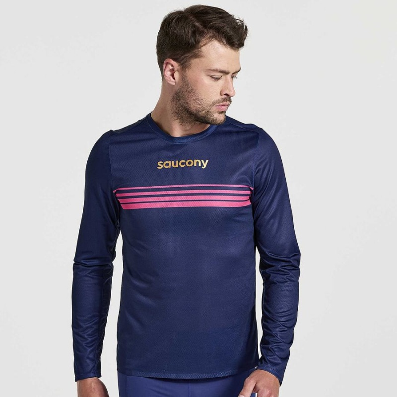 Camiseta Saucony Elite Long Sleeve Masculino Azul Marinho | Portugal S67438-U82