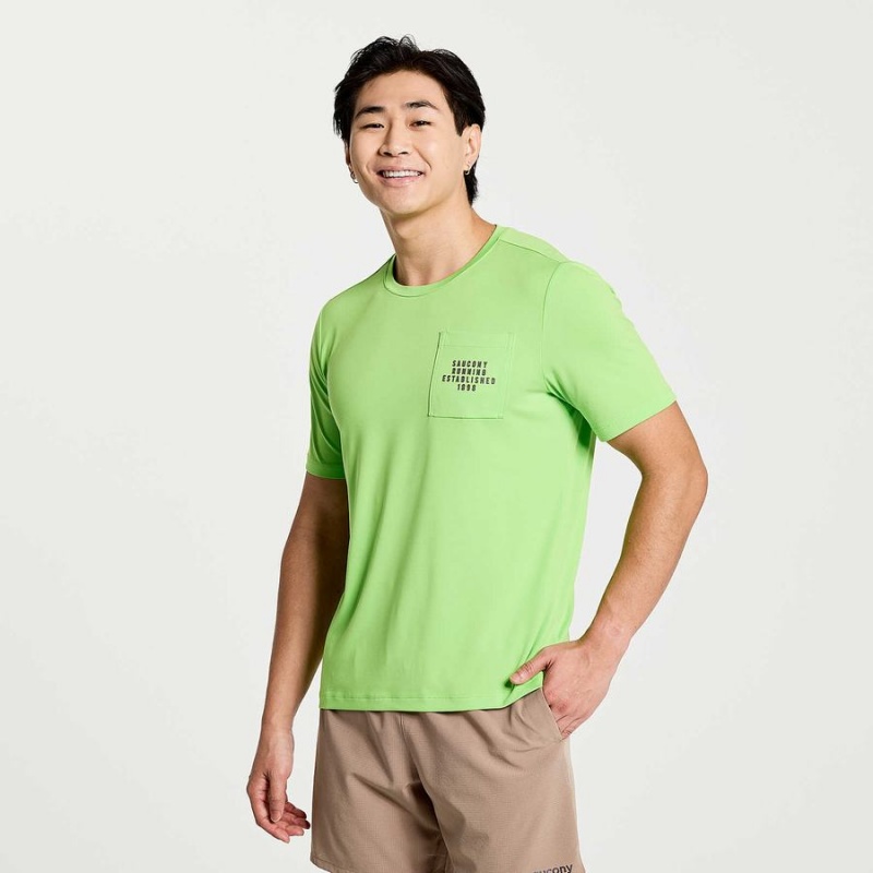 Camiseta Saucony Explorer Curta Sleeve Masculino Verdes | Portugal S74325-R26