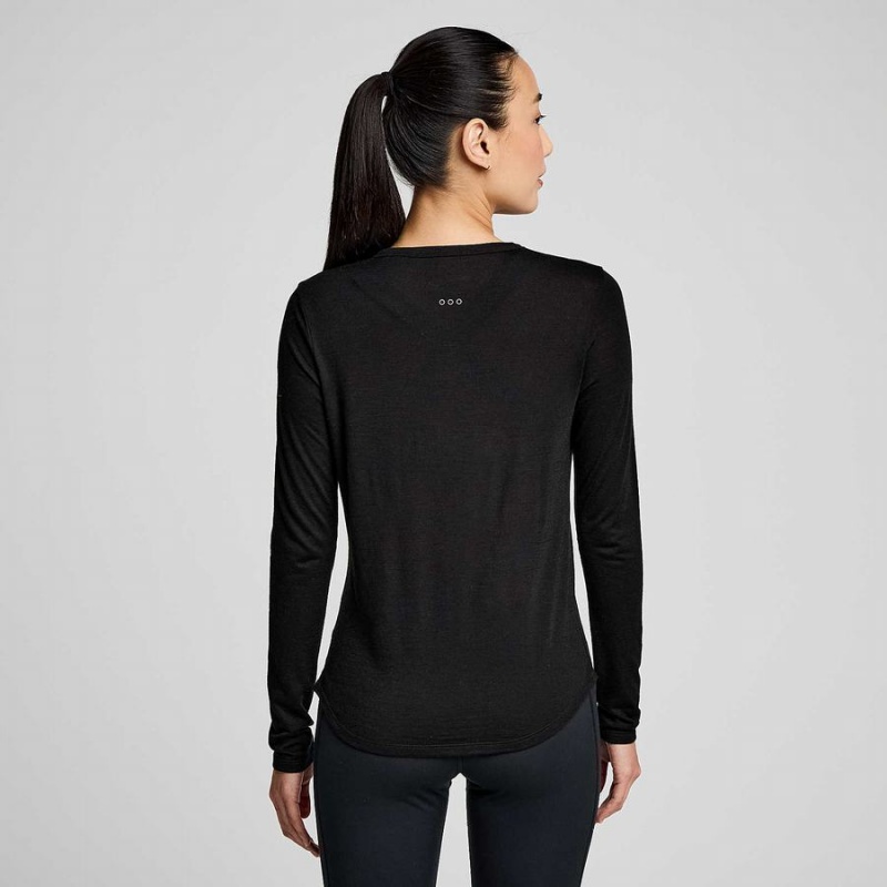 Camiseta Saucony Peregrine Merino Long Sleeve Feminino Pretas | Portugal S93082-M10