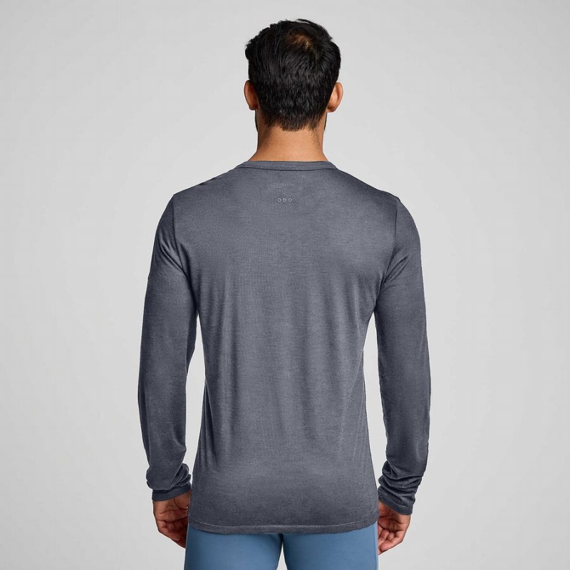 Camiseta Saucony Peregrine Merino Long Sleeve Masculino Azuis | Portugal S62470-J42