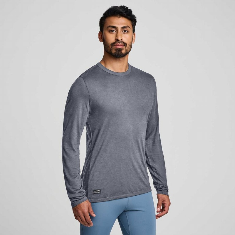 Camiseta Saucony Peregrine Merino Long Sleeve Masculino Azuis | Portugal S62470-J42