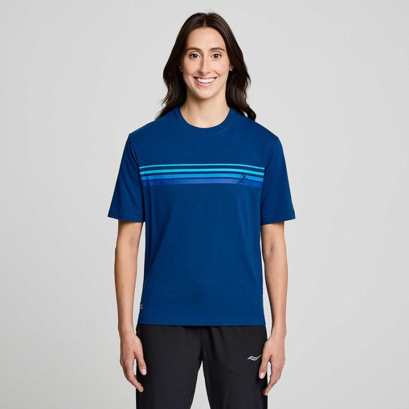 Camiseta Saucony Recovery Curta Sleeve Feminino Azul Anil | Portugal S30695-P49