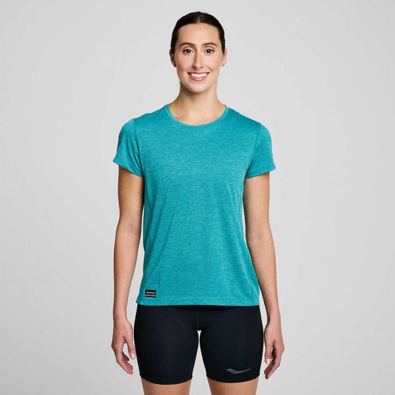 Camiseta Saucony Stopwatch Curta Sleeve Feminino Turquesa | Portugal S29186-A86