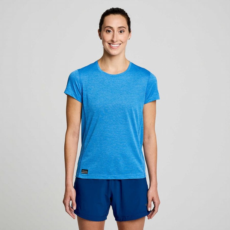 Camiseta Saucony Stopwatch Curta Sleeve Feminino Azuis | Portugal S89615-S15