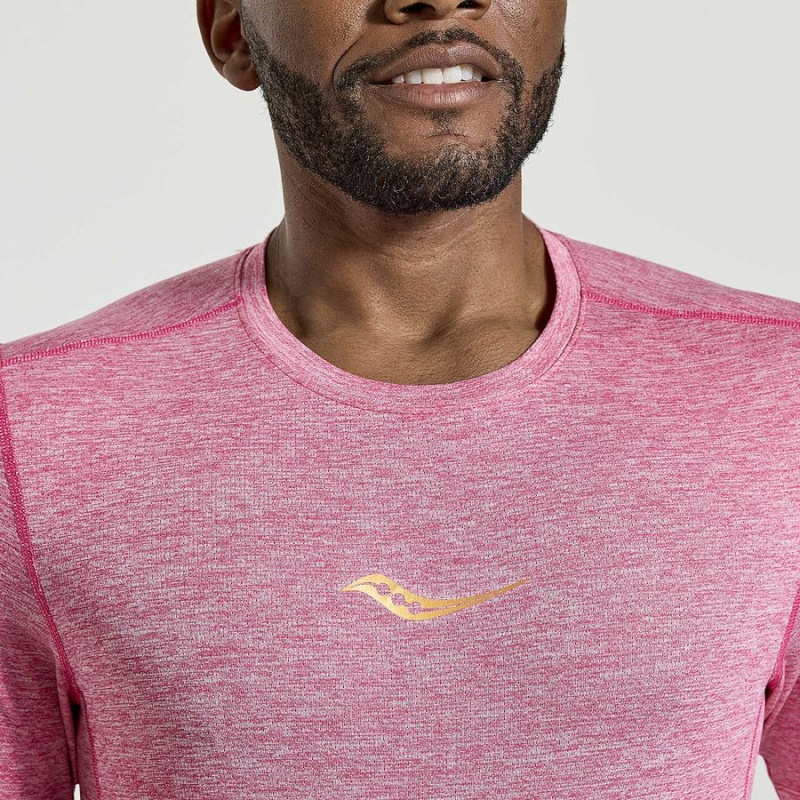 Camiseta Saucony Stopwatch Curta Sleeve Masculino Rosa | Portugal S67903-R21