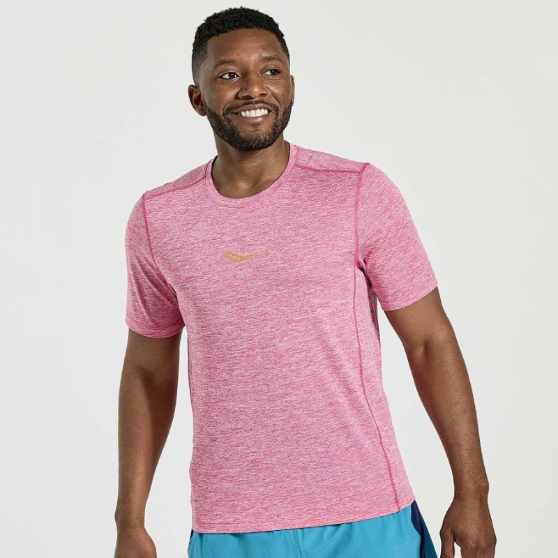 Camiseta Saucony Stopwatch Curta Sleeve Masculino Rosa | Portugal S67903-R21