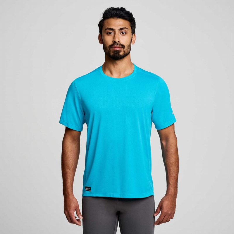 Camiseta Saucony Stopwatch Curta Sleeve Masculino Azuis | Portugal S35840-Y20