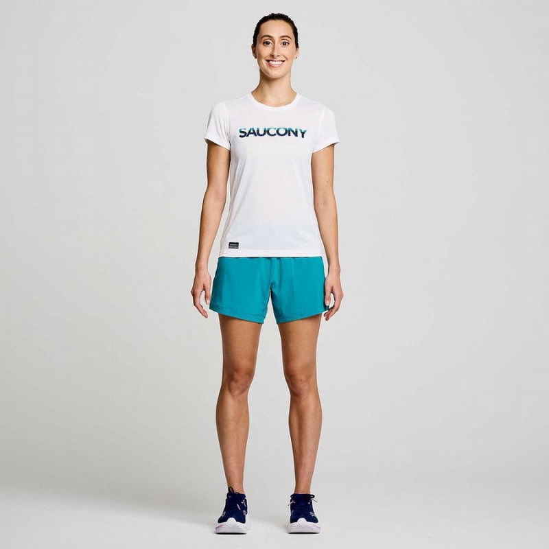 Camiseta Saucony Stopwatch Gráficas Curta Sleeve Feminino Branco | Portugal S68394-B40