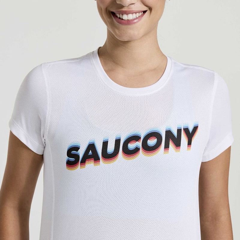 Camiseta Saucony Stopwatch Gráficas Curta Sleeve Feminino Branco | Portugal S21378-N04