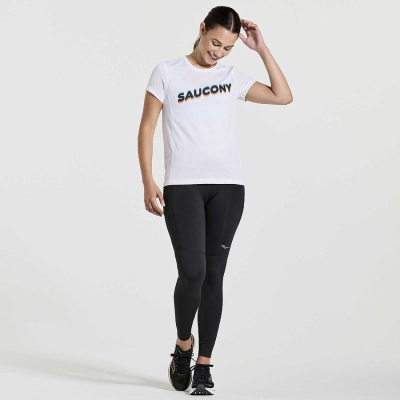 Camiseta Saucony Stopwatch Gráficas Curta Sleeve Feminino Branco | Portugal S21378-N04