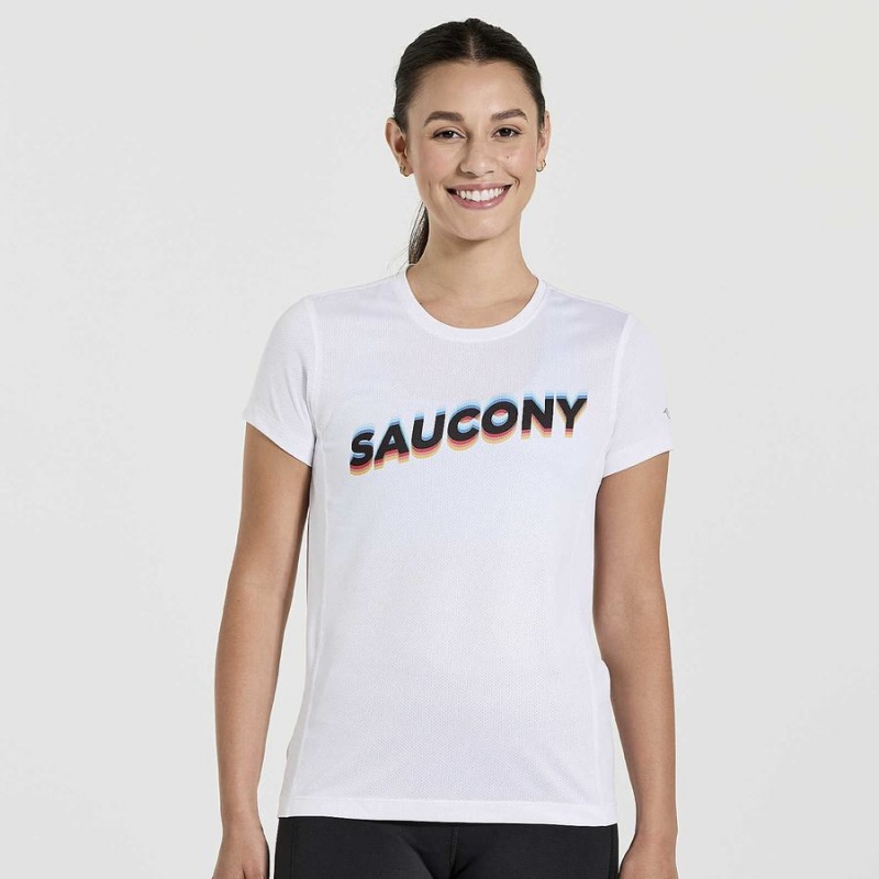 Camiseta Saucony Stopwatch Gráficas Curta Sleeve Feminino Branco | Portugal S21378-N04