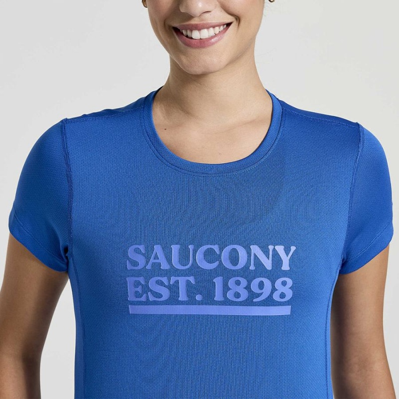 Camiseta Saucony Stopwatch Gráficas Curta Sleeve Feminino Azuis | Portugal S45608-M51