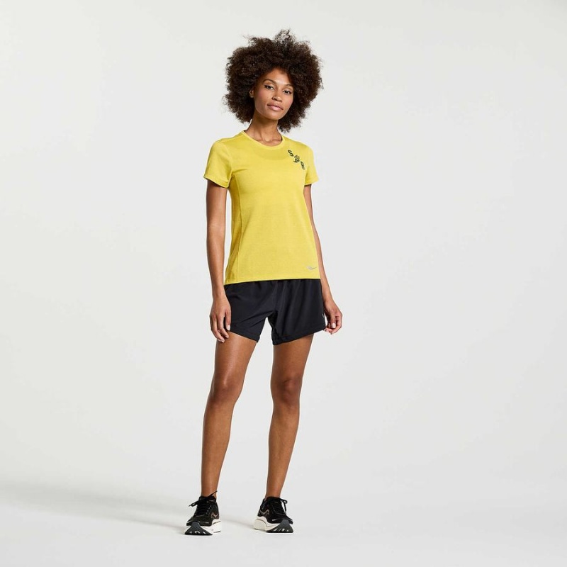 Camiseta Saucony Stopwatch Gráficas Curta Sleeve Feminino Amarelas | Portugal S37510-F56