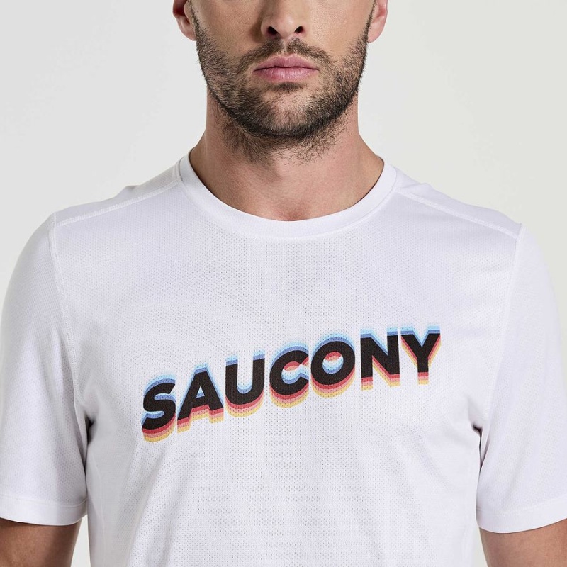 Camiseta Saucony Stopwatch Gráficas Curta Sleeve Masculino Branco | Portugal S45970-Q08