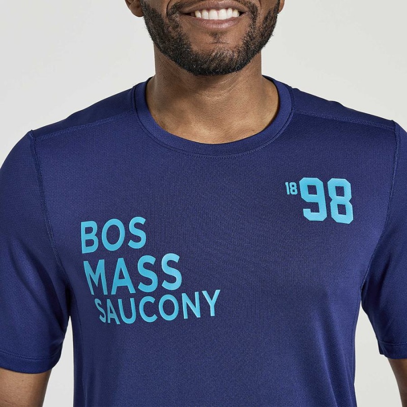 Camiseta Saucony Stopwatch Gráficas Curta Sleeve Masculino Azul Marinho | Portugal S61982-E91