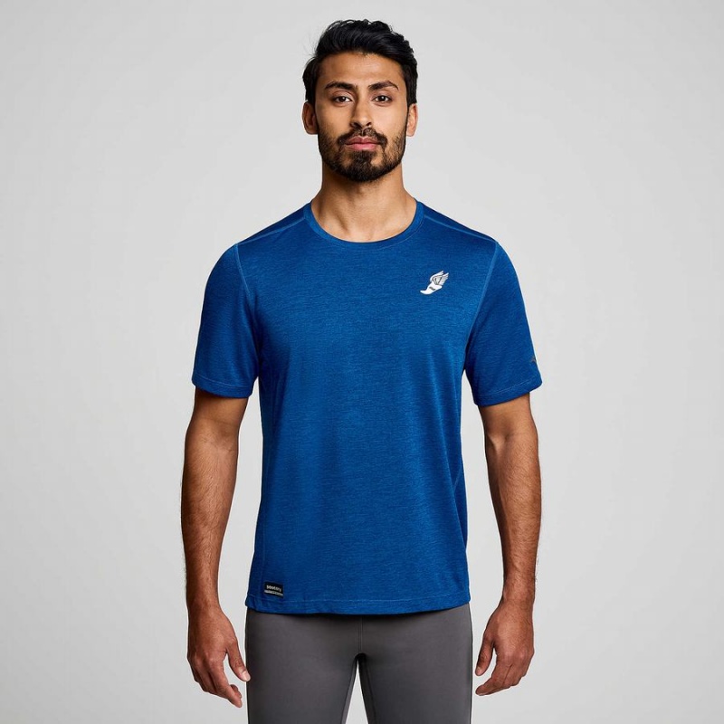 Camiseta Saucony Stopwatch Gráficas Curta Sleeve Masculino Azul Anil | Portugal S65874-R70