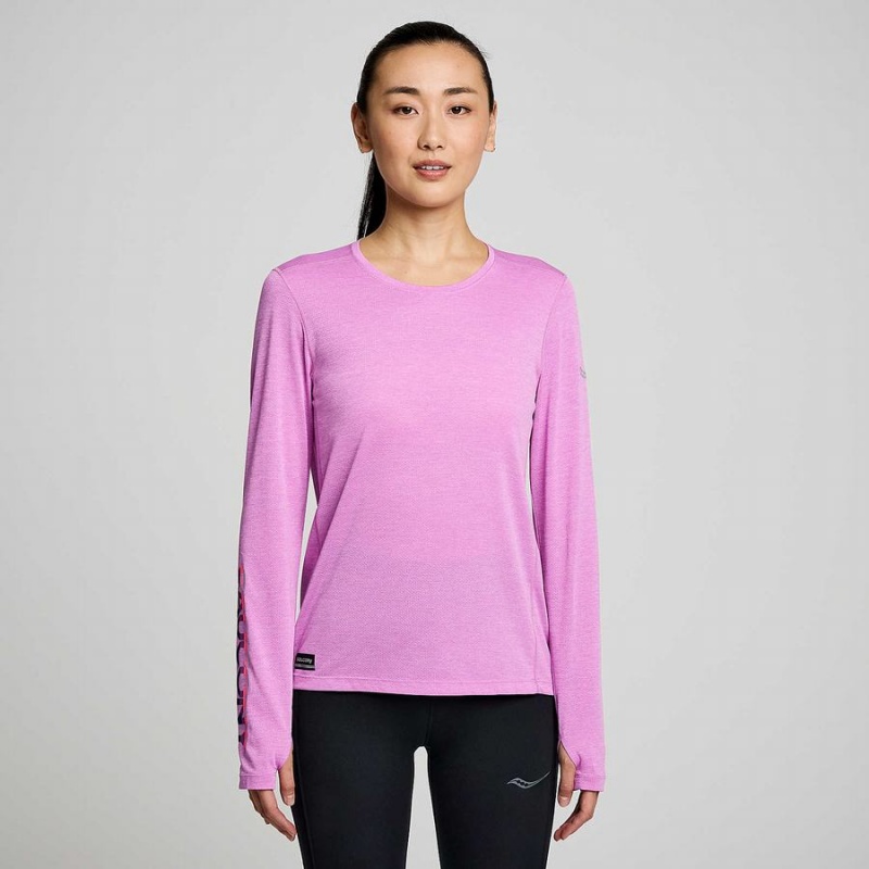 Camiseta Saucony Stopwatch Gráficas Long Sleeve Feminino Roxo | Portugal S90356-J64