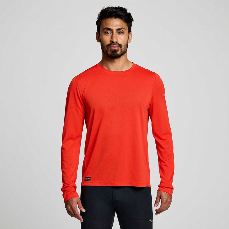 Camiseta Saucony Stopwatch Long Sleeve Masculino Vermelhas | Portugal S40216-S58