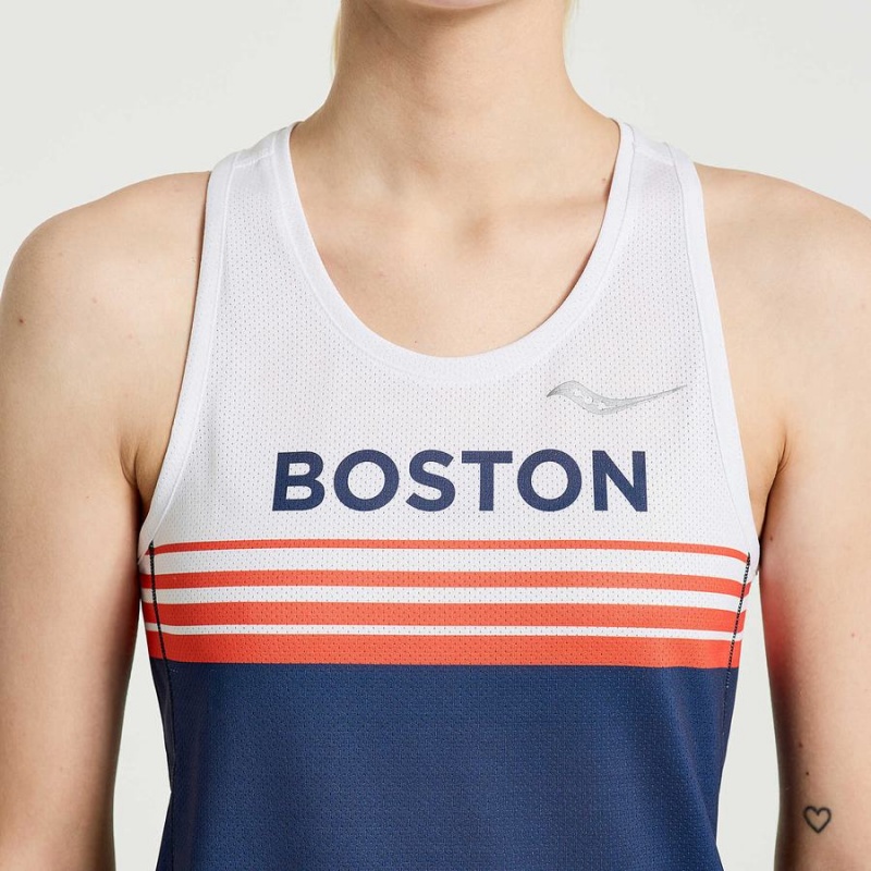 Regata Saucony Boston Stopwatch Singlet Feminino Azuis Branco | Portugal S59763-N51