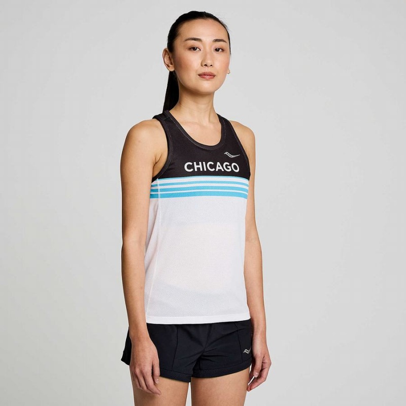 Regata Saucony Chicago Stopwatch Singlet Feminino Branco Pretas | Portugal S32971-C96