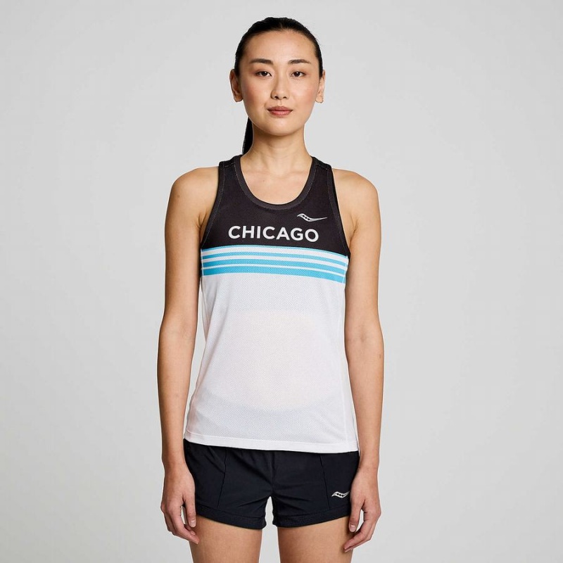 Regata Saucony Chicago Stopwatch Singlet Feminino Branco Pretas | Portugal S32971-C96