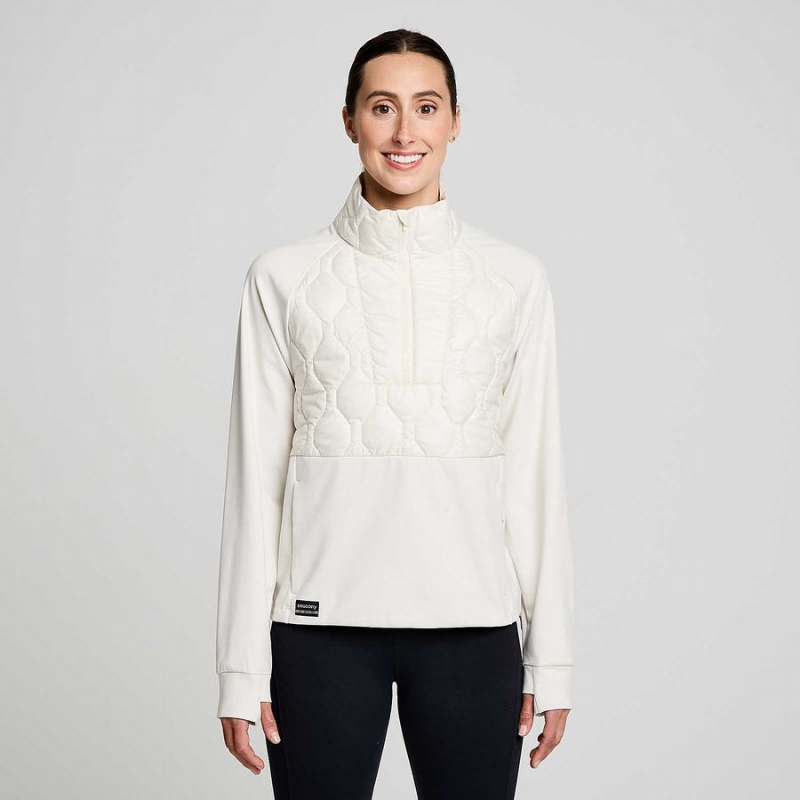 Tops Saucony Solstice Oysterpuff 1/2 Zip Feminino Bege | Portugal S06514-V94